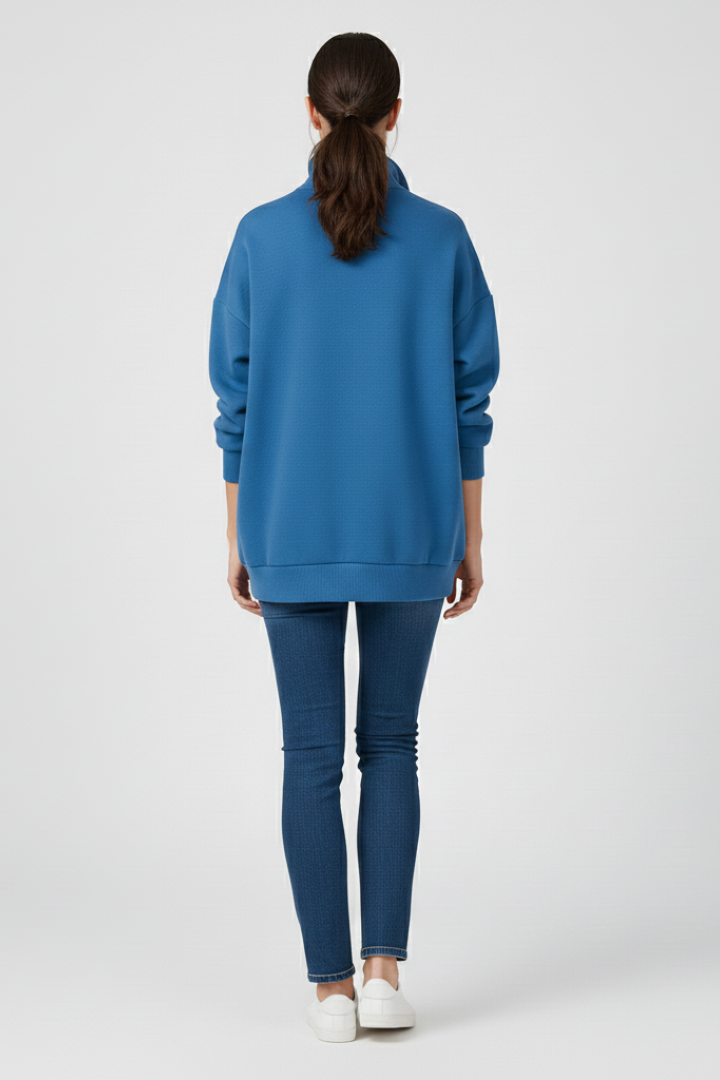 Women’s Knitted Sweater with Half Zip and Stand Collar