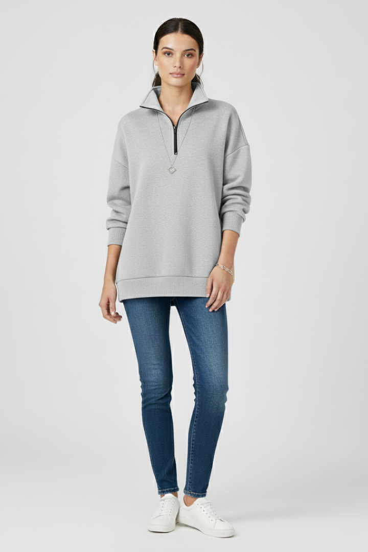 Women’s Knitted Sweater with Half Zip and Stand Collar