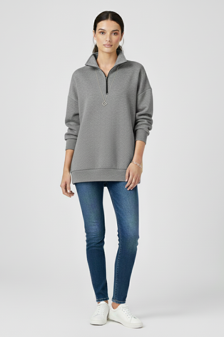 Women’s Knitted Sweater with Half Zip and Stand Collar