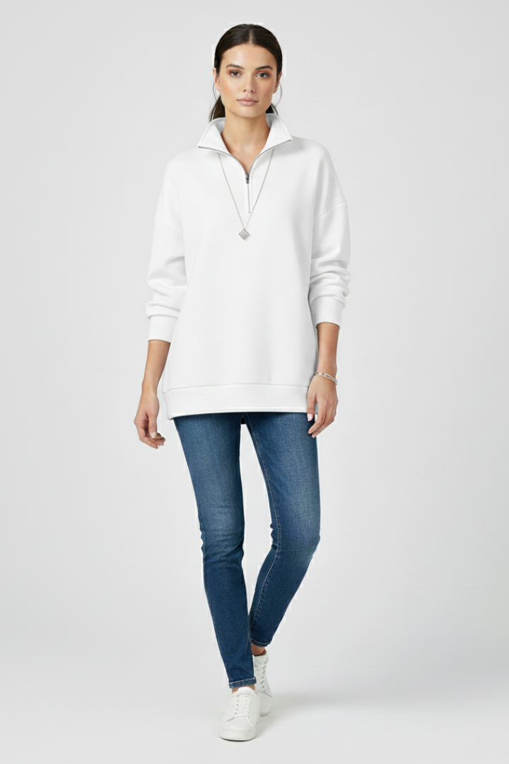 Women’s Knitted Sweater with Half Zip and Stand Collar