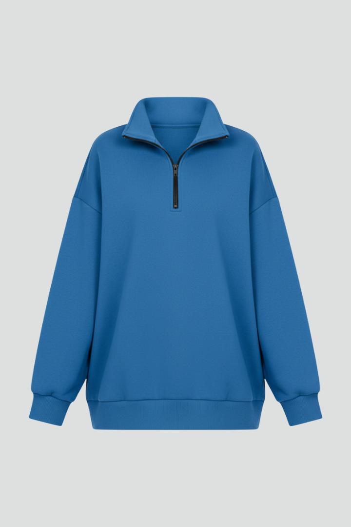 Women’s Knitted Sweater with Half Zip and Stand Collar