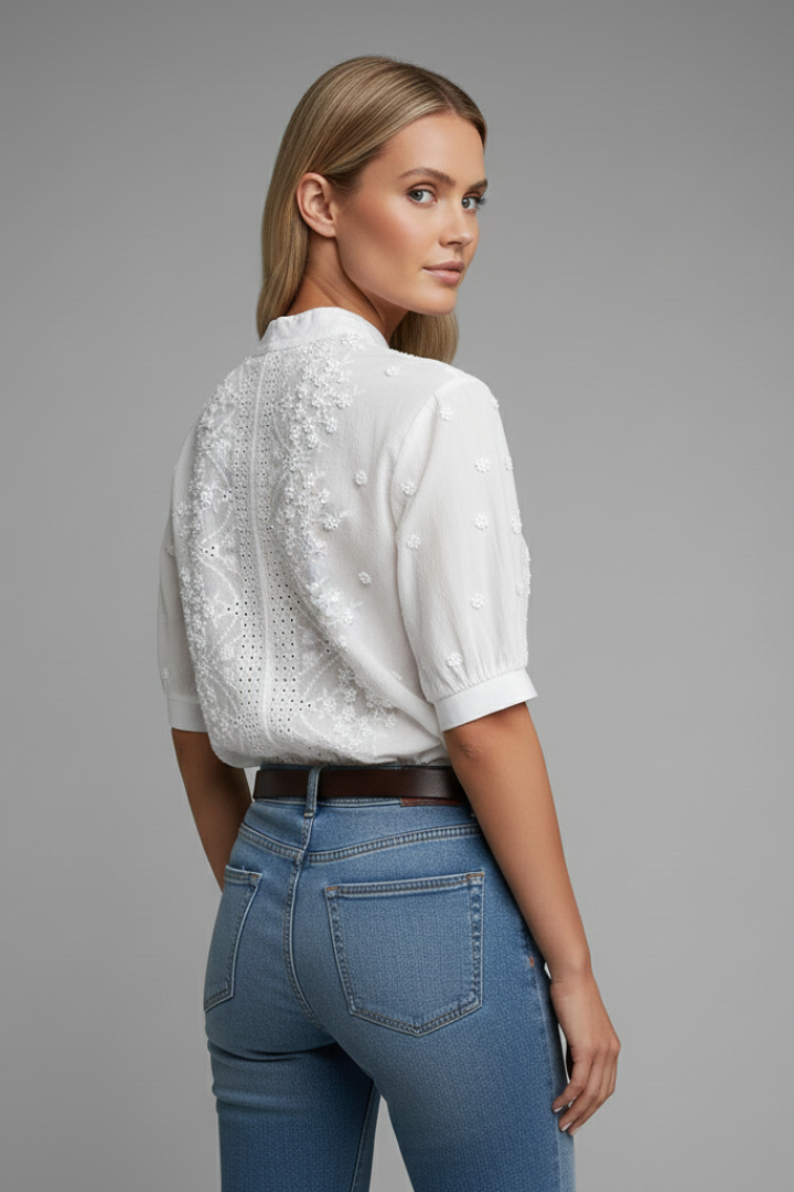 Women’s Lace Blouse with Embroidered Front and Half Sleeves