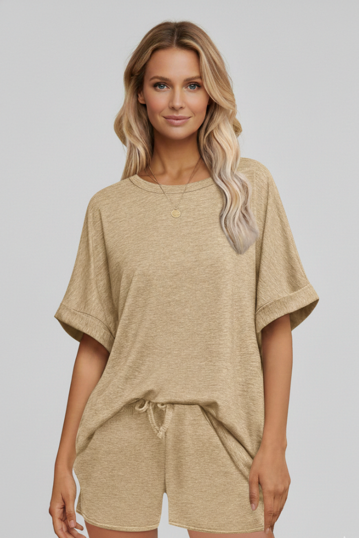 Women’s Leisure Set with Batwing Sleeves and Drawstring Waist