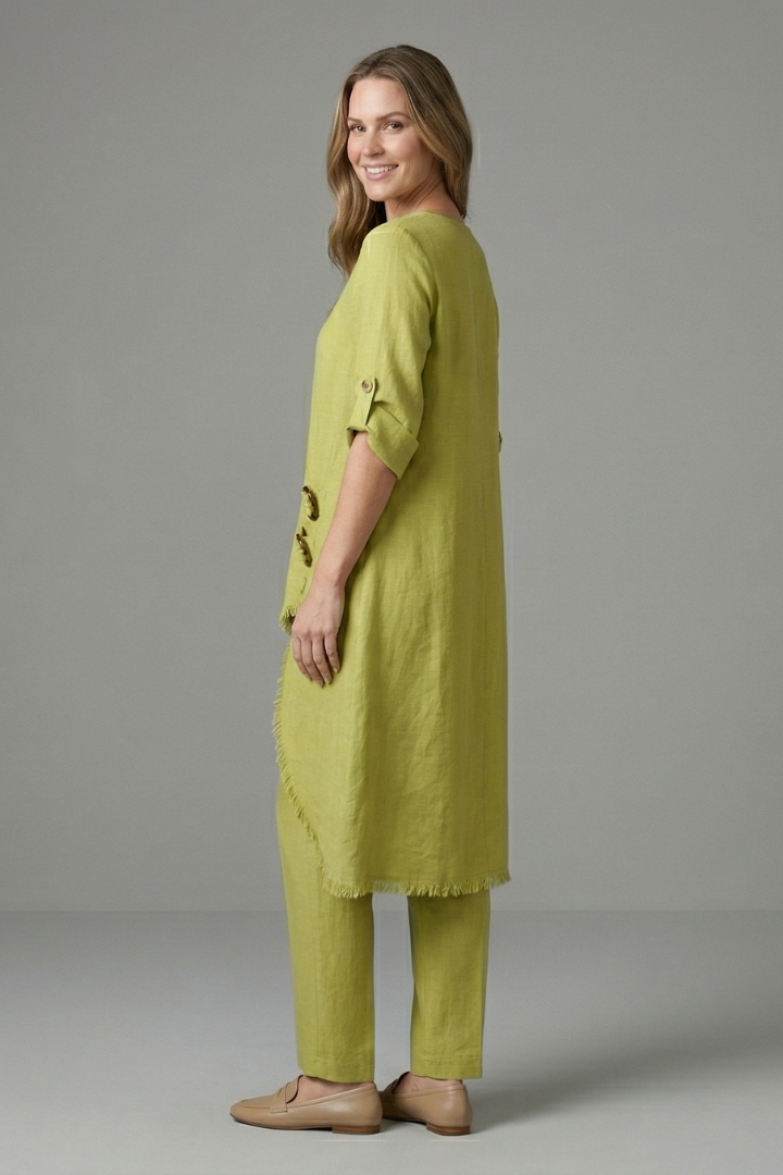Women’s Linen Blend Set with Button Closure and Pockets