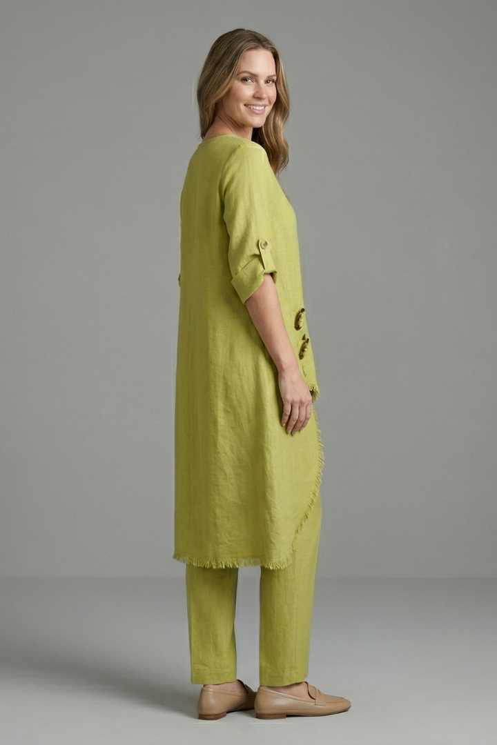Women’s Linen Blend Set with Button Closure and Pockets