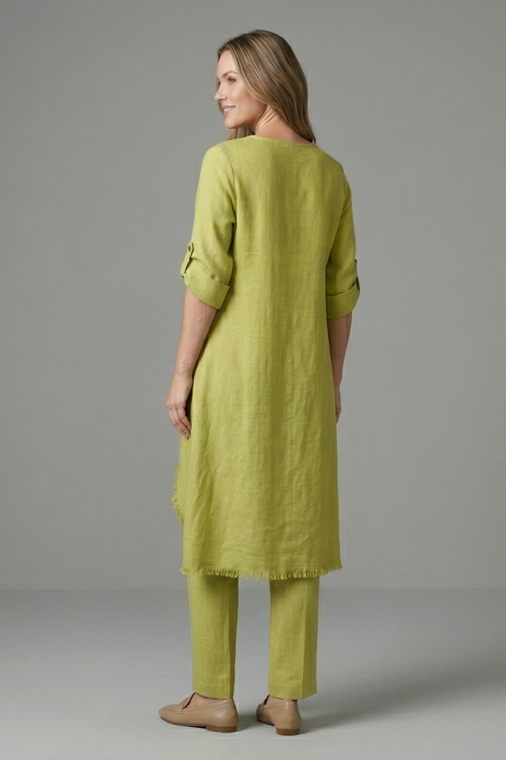 Women’s Linen Blend Set with Button Closure and Pockets
