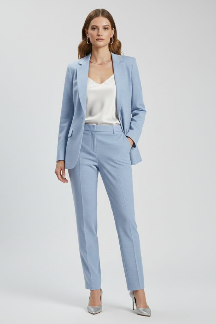 Women’s Long Blazer with Textured Surface and Single Closure