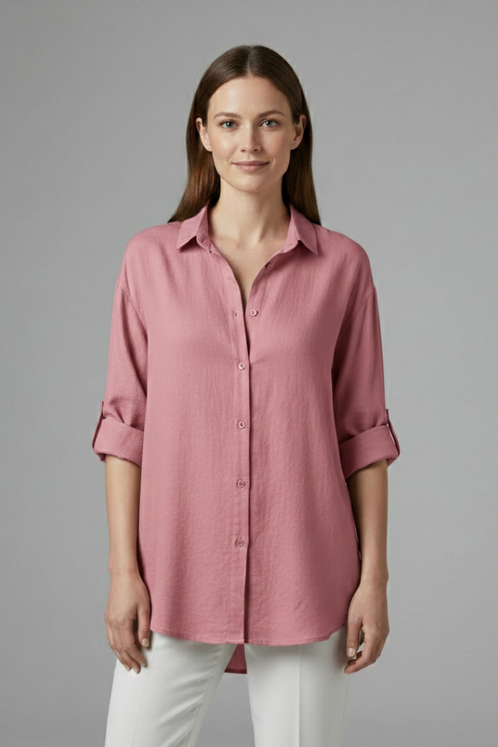 Women’s Long Blouse with Button Fastening and Pockets