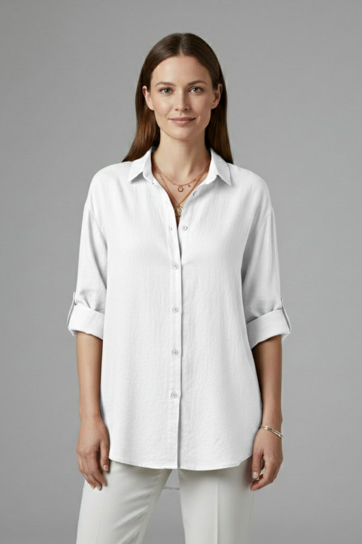 Women’s Long Blouse with Button Fastening and Pockets
