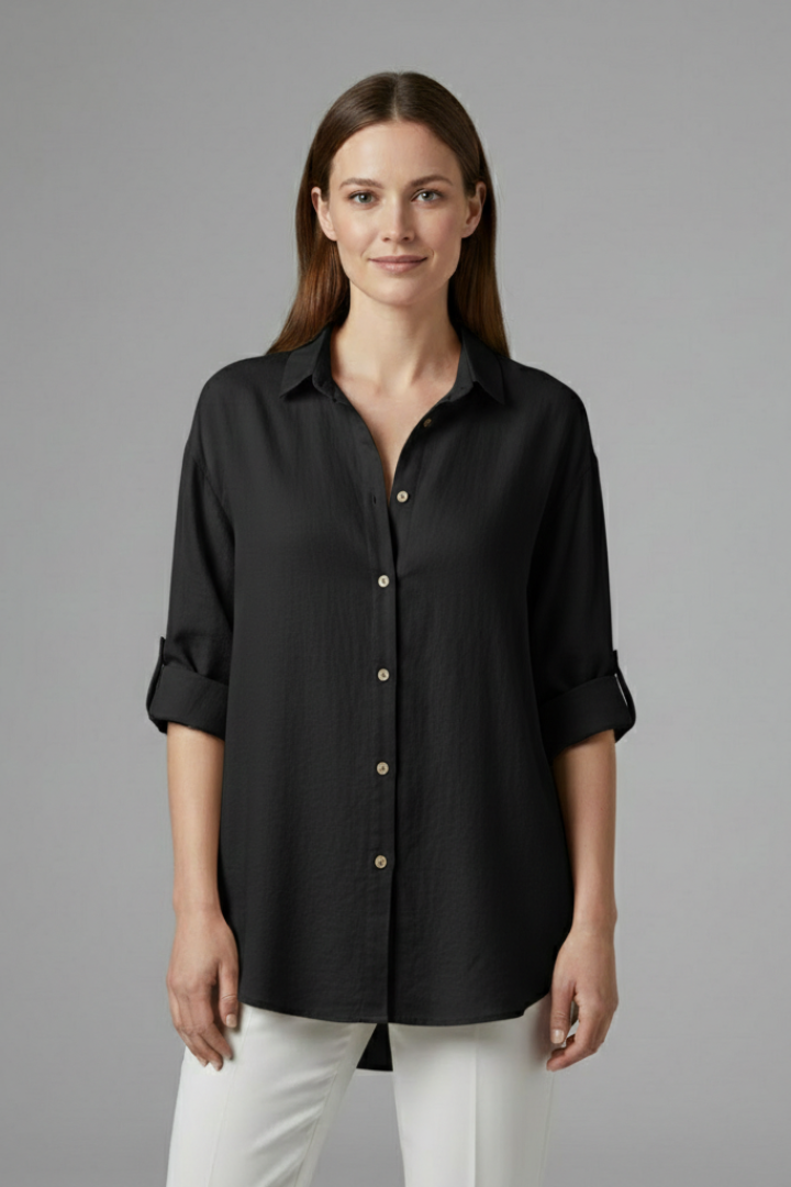 Women’s Long Blouse with Button Fastening and Pockets