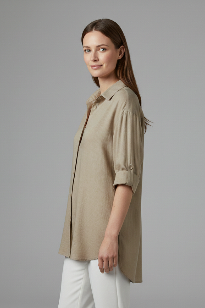 Women’s Long Blouse with Button Fastening and Pockets