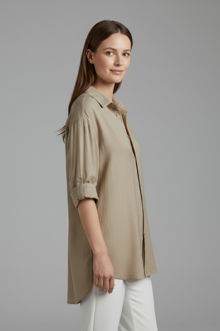 Women’s Long Blouse with Button Fastening and Pockets