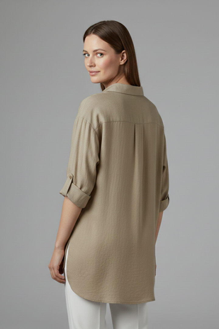 Women’s Long Blouse with Button Fastening and Pockets