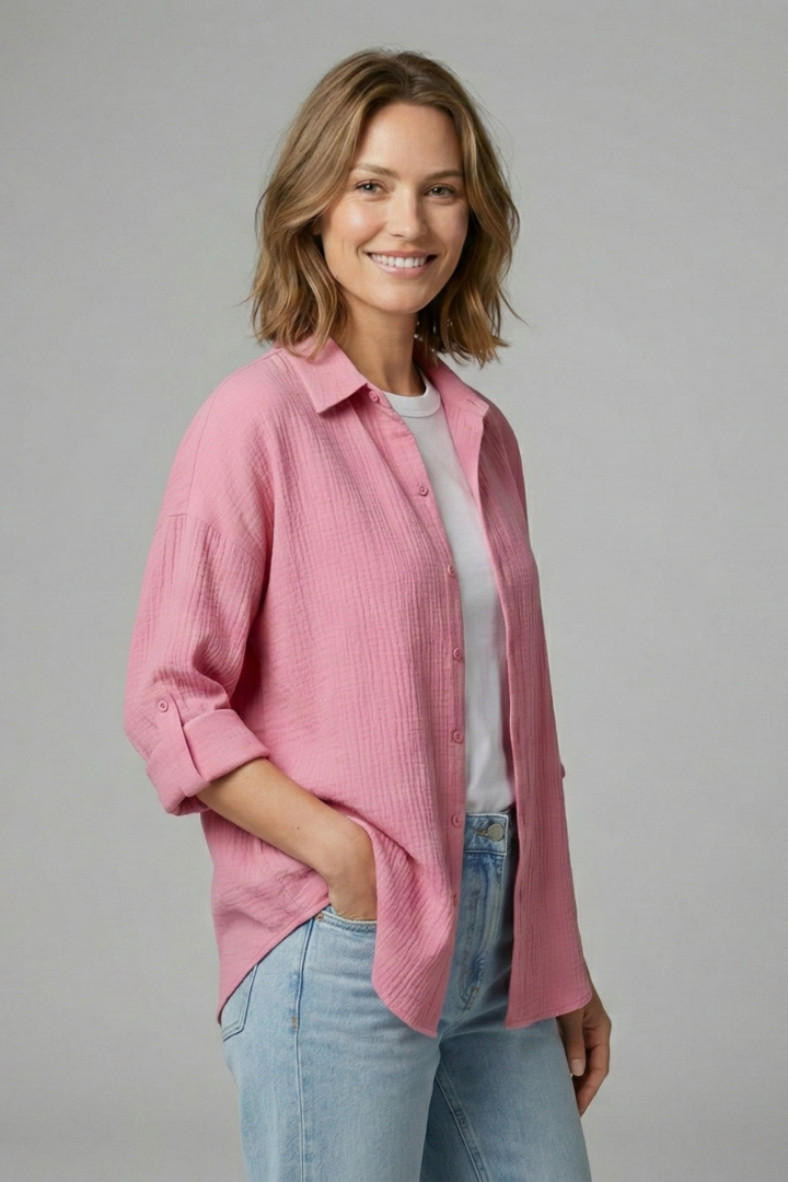 Women’s Long Sleeve Shirt with Buttons and Collar