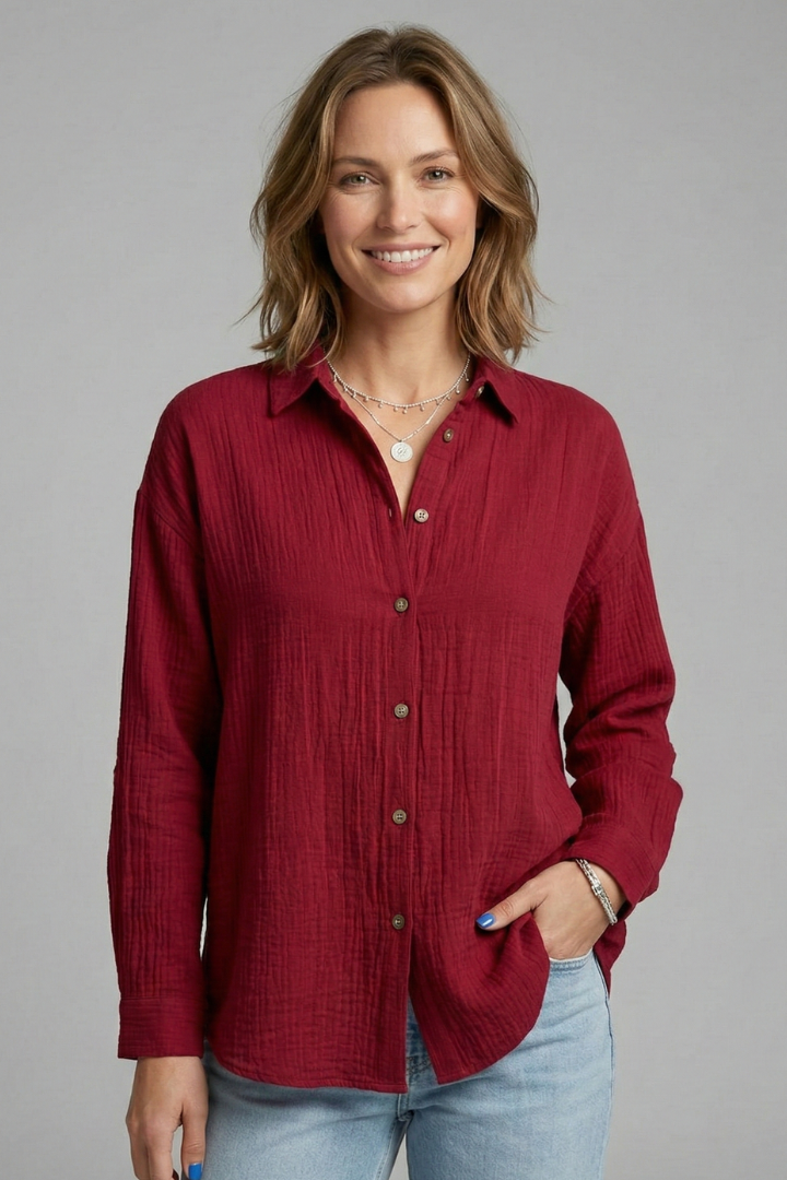 Women’s Long Sleeve Shirt with Buttons and Collar
