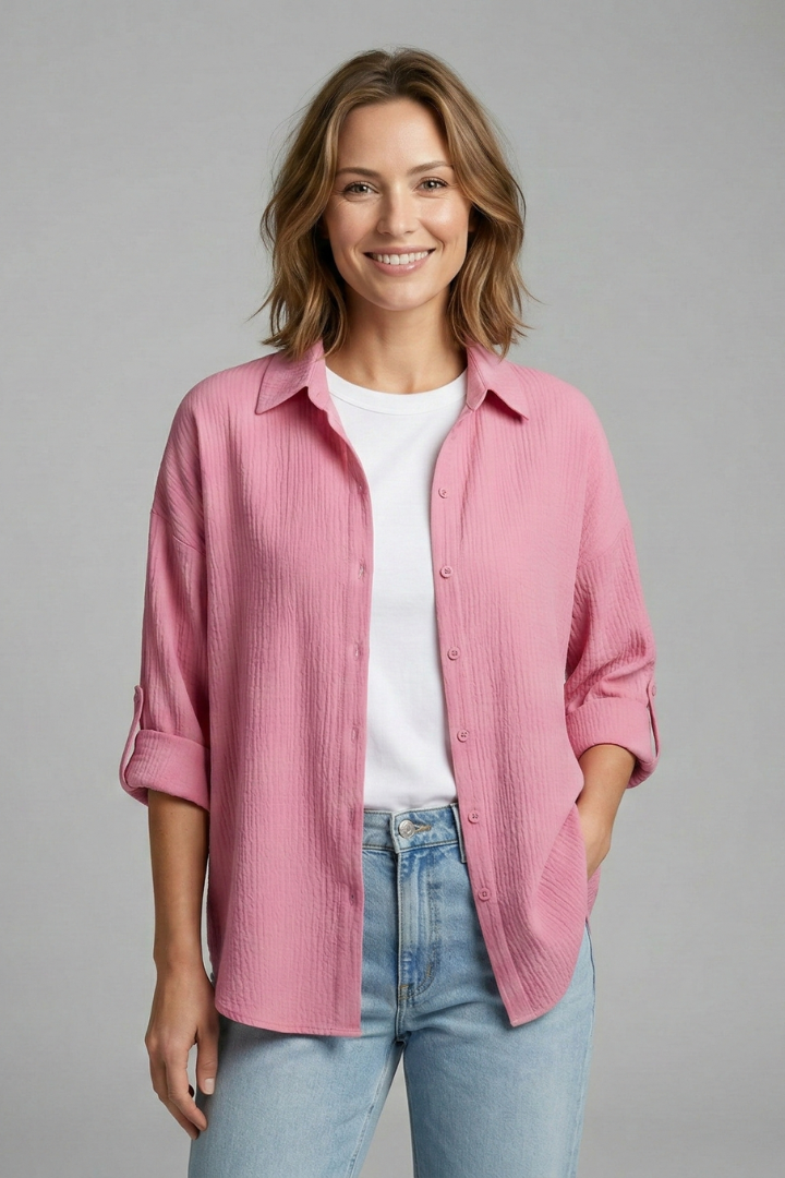 Women’s Long Sleeve Shirt with Buttons and Collar
