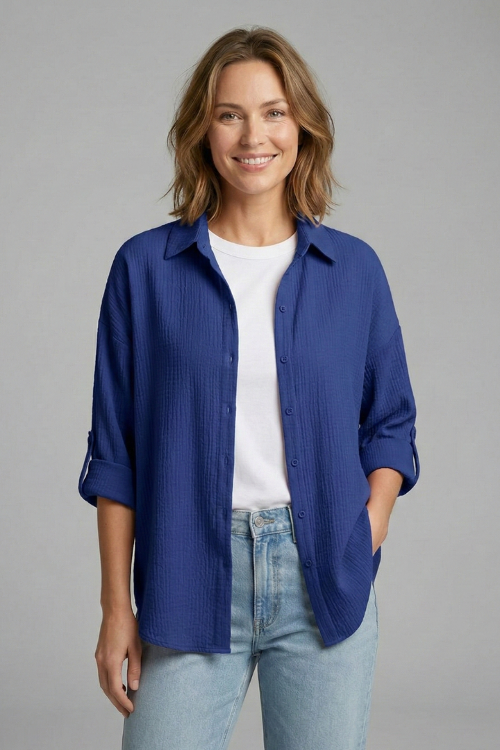 Women’s Long Sleeve Shirt with Buttons and Collar