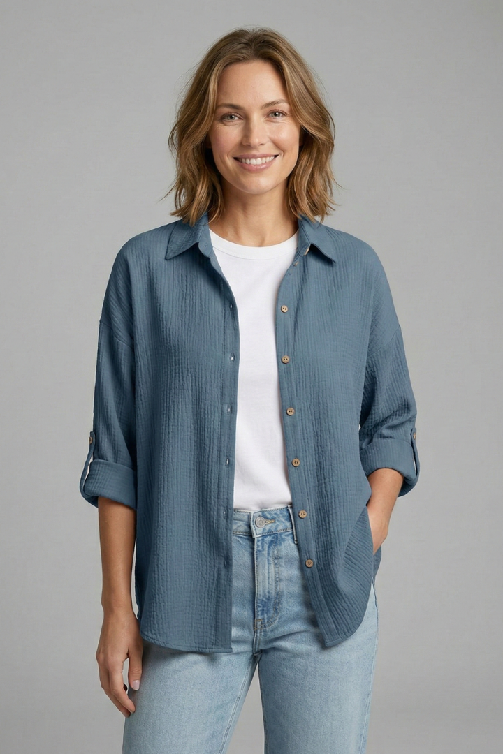 Women’s Long Sleeve Shirt with Buttons and Collar