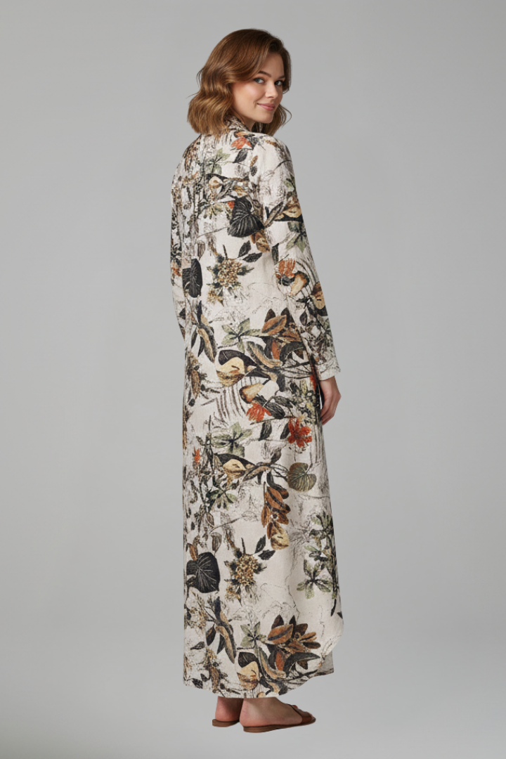 Women’s Maxi Dress with Collar Neckline and Button Placket