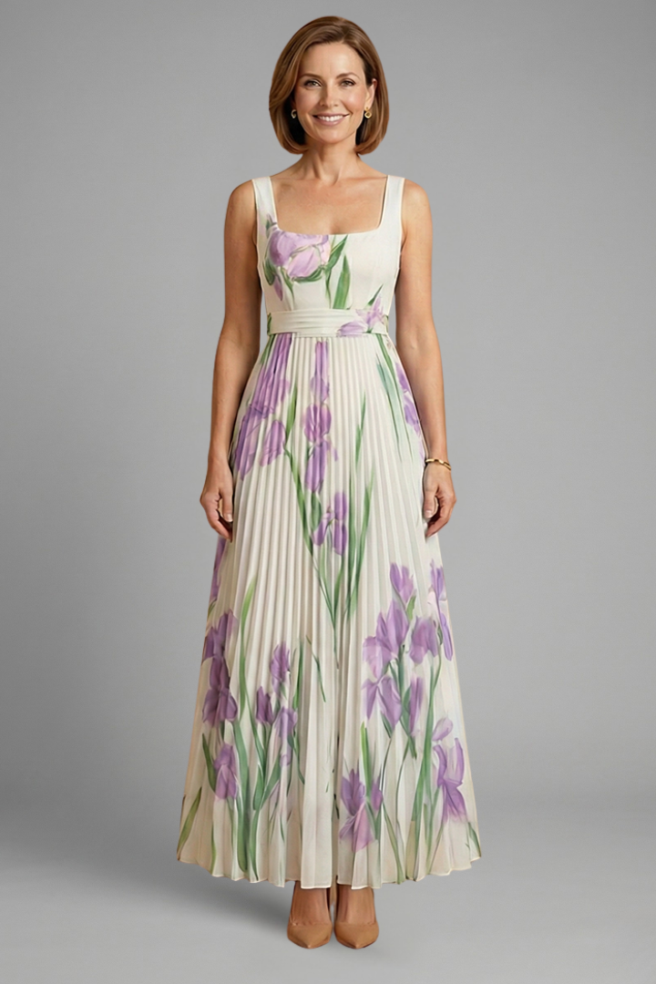Women’s Maxi Dress with Floral Pattern and A-Line Fit