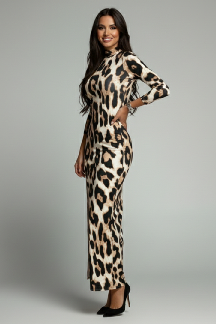 Women’s Maxi Dress with High Neck and Long Sleeves
