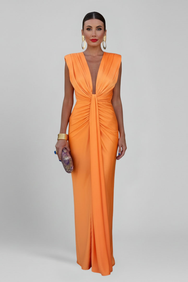 Women’s Maxi Dress with Pleated Front and Side Slit