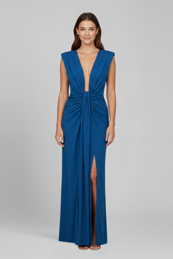 Women’s Maxi Dress with Pleated Front and Side Slit