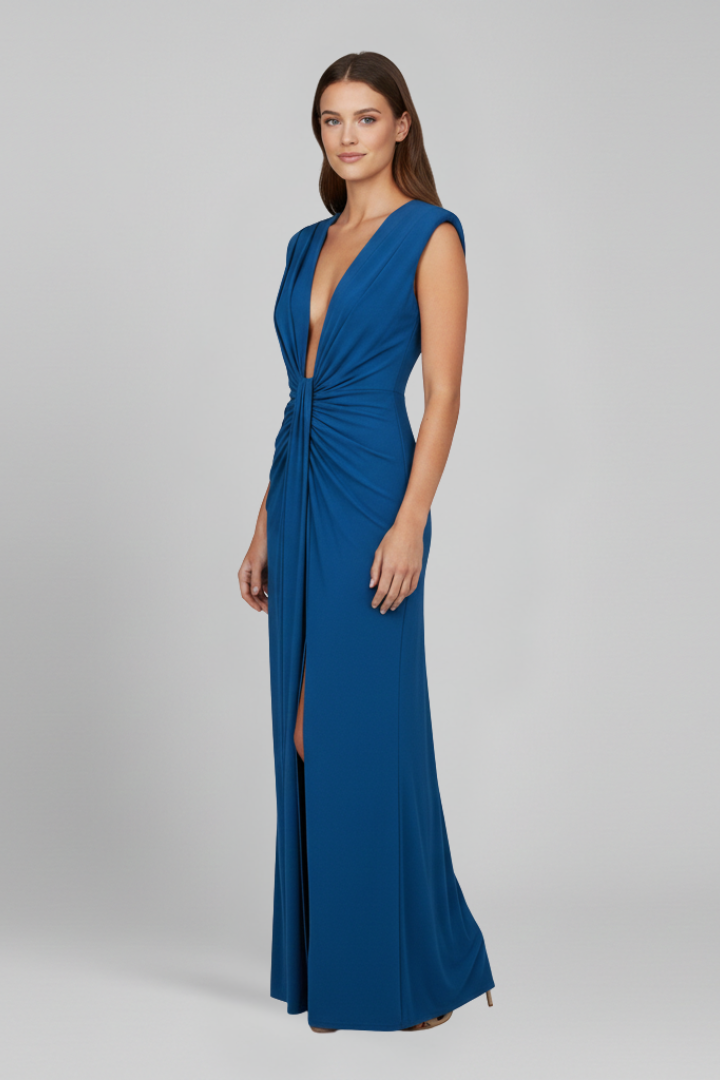 Women’s Maxi Dress with Pleated Front and Side Slit