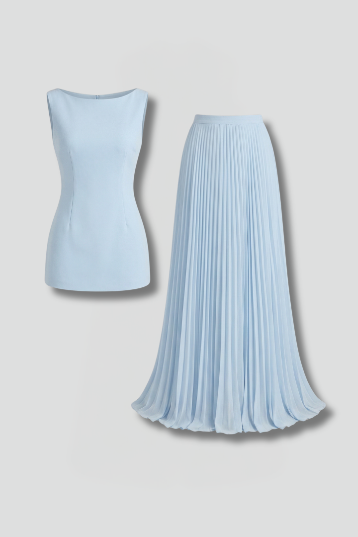 Women’s Maxi Dress with Pleated Skirt and Sleeveless Design