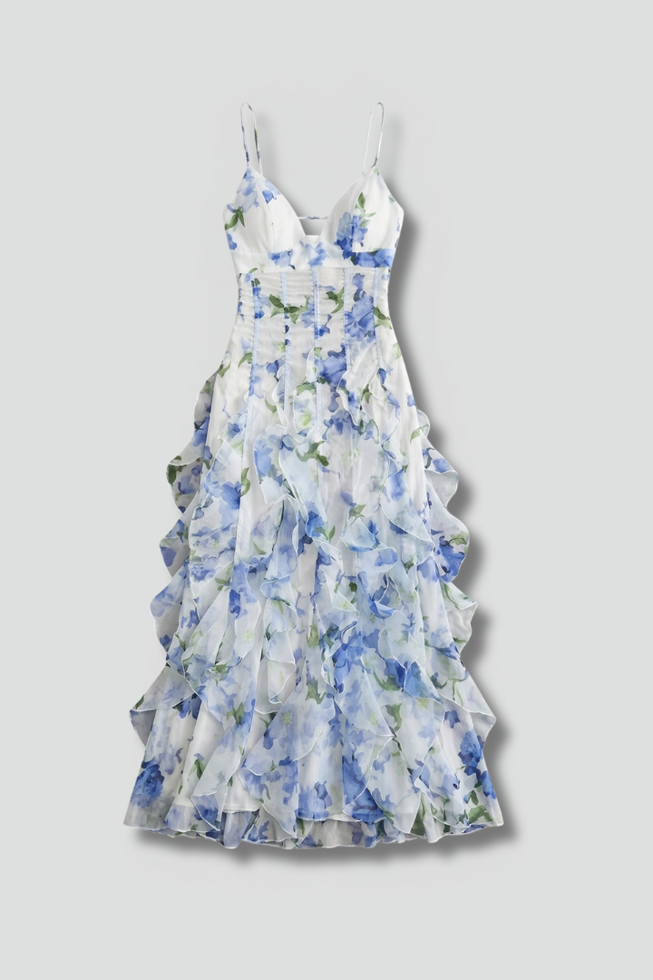 Women’s Maxi Dress with Ruffle Layers and Spaghetti Straps