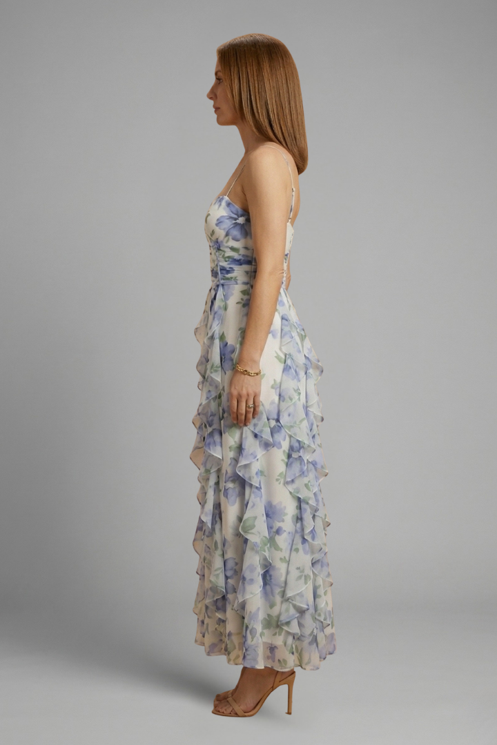 Women’s Maxi Dress with Ruffle Layers and Spaghetti Straps
