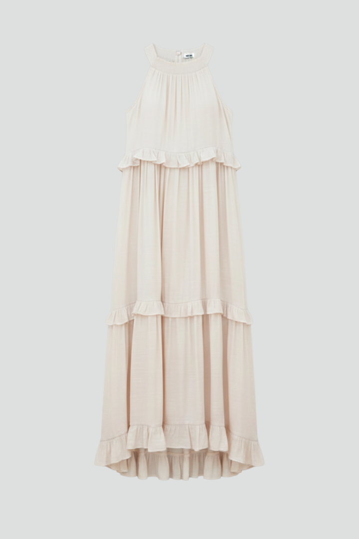 Women’s Maxi Dress with Tiered Ruffles and Sleeveless Design