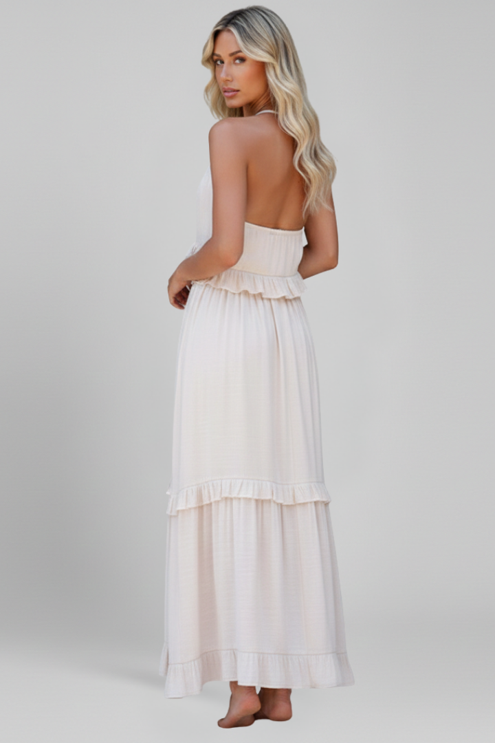 Women’s Maxi Dress with Tiered Ruffles and Sleeveless Design