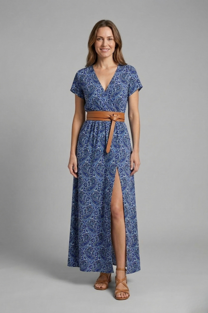 Women’s Maxi Dress with V-Neck and Side Slit