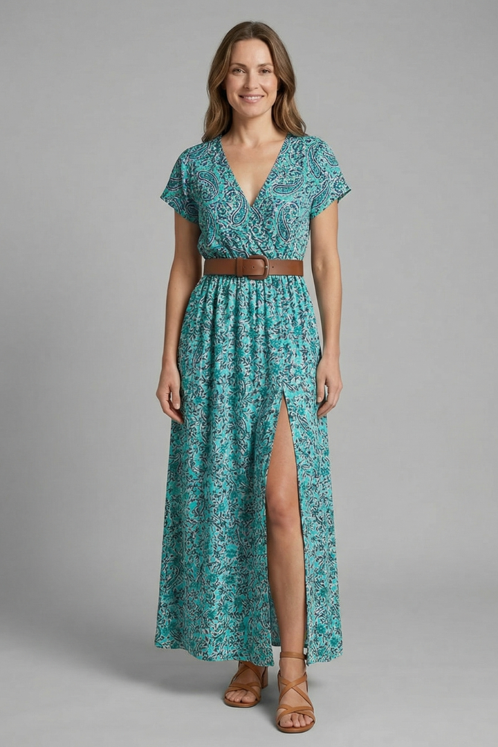 Women’s Maxi Dress with V-Neck and Side Slit