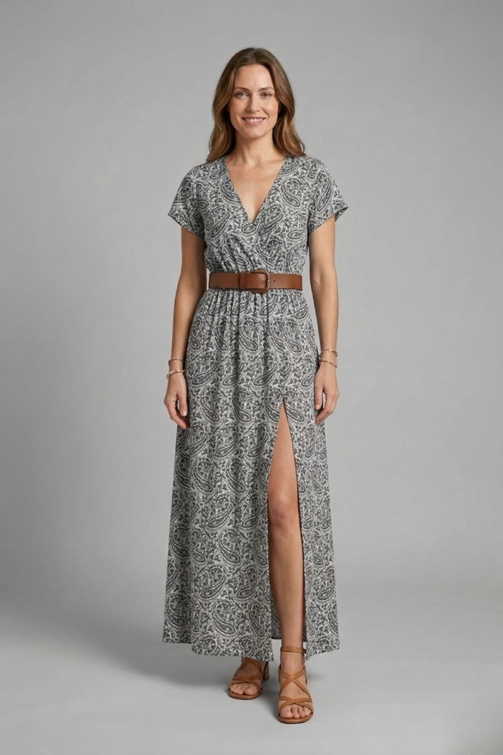 Women’s Maxi Dress with V-Neck and Side Slit