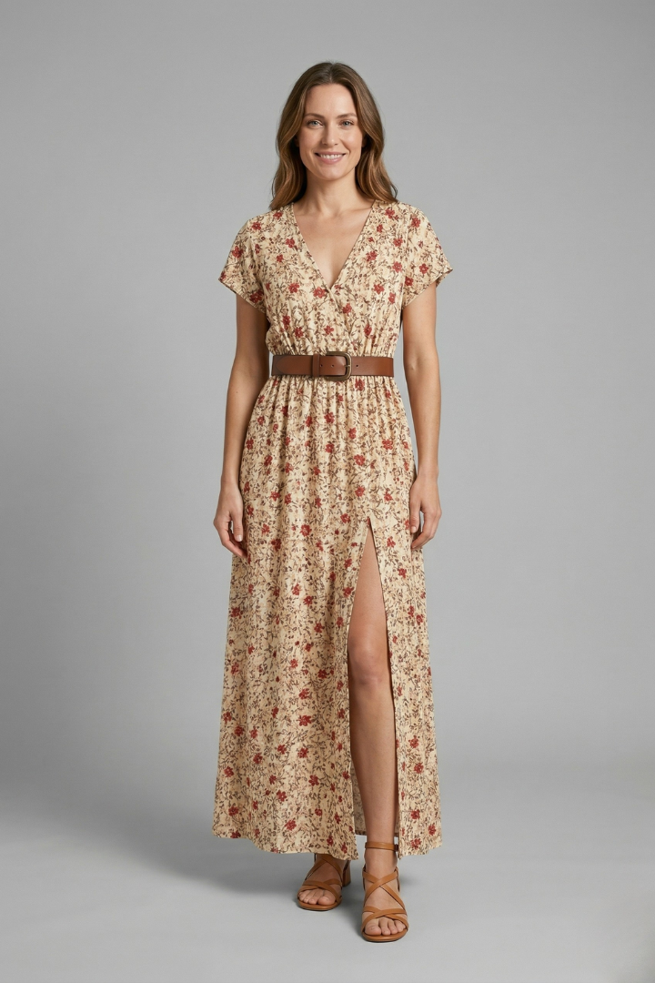 Women’s Maxi Dress with V-Neck and Side Slit