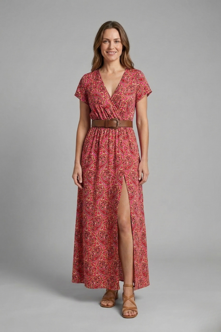 Women’s Maxi Dress with V-Neck and Side Slit