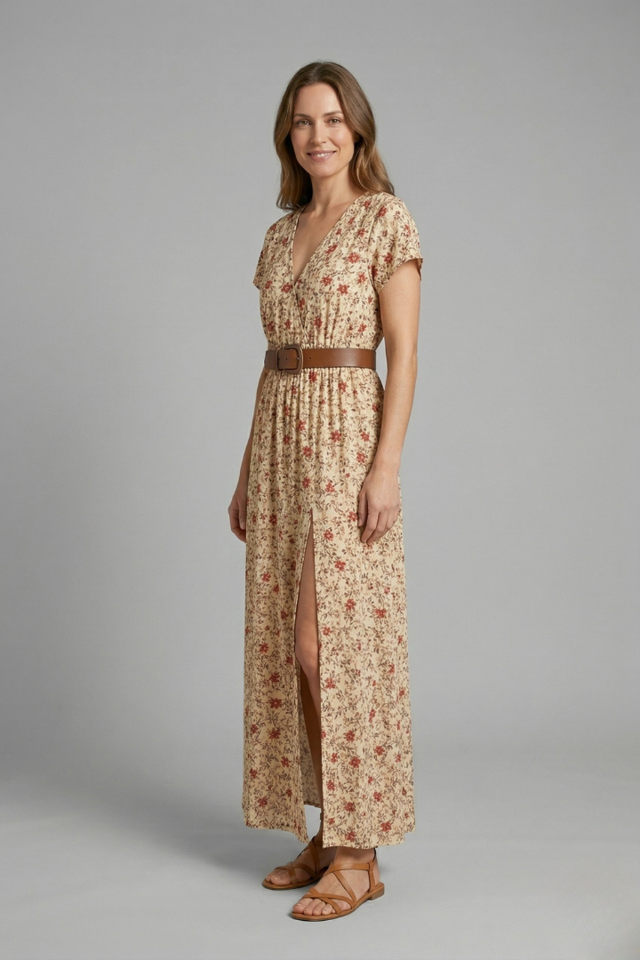 Women’s Maxi Dress with V-Neck and Side Slit