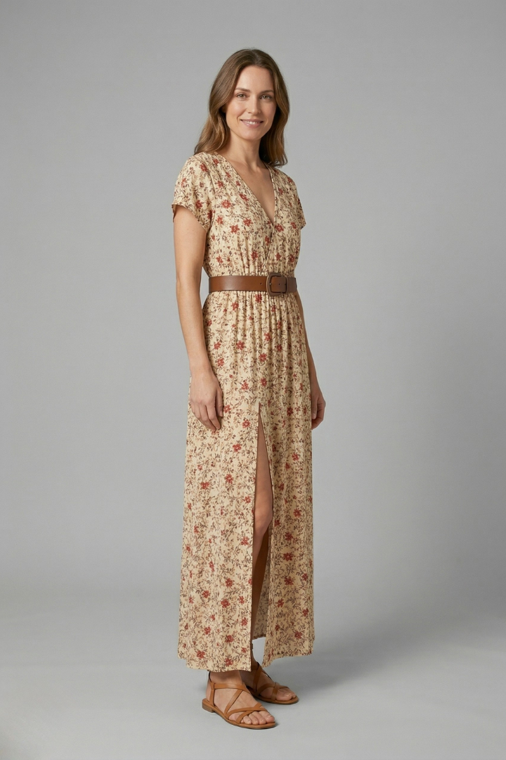 Women’s Maxi Dress with V-Neck and Side Slit