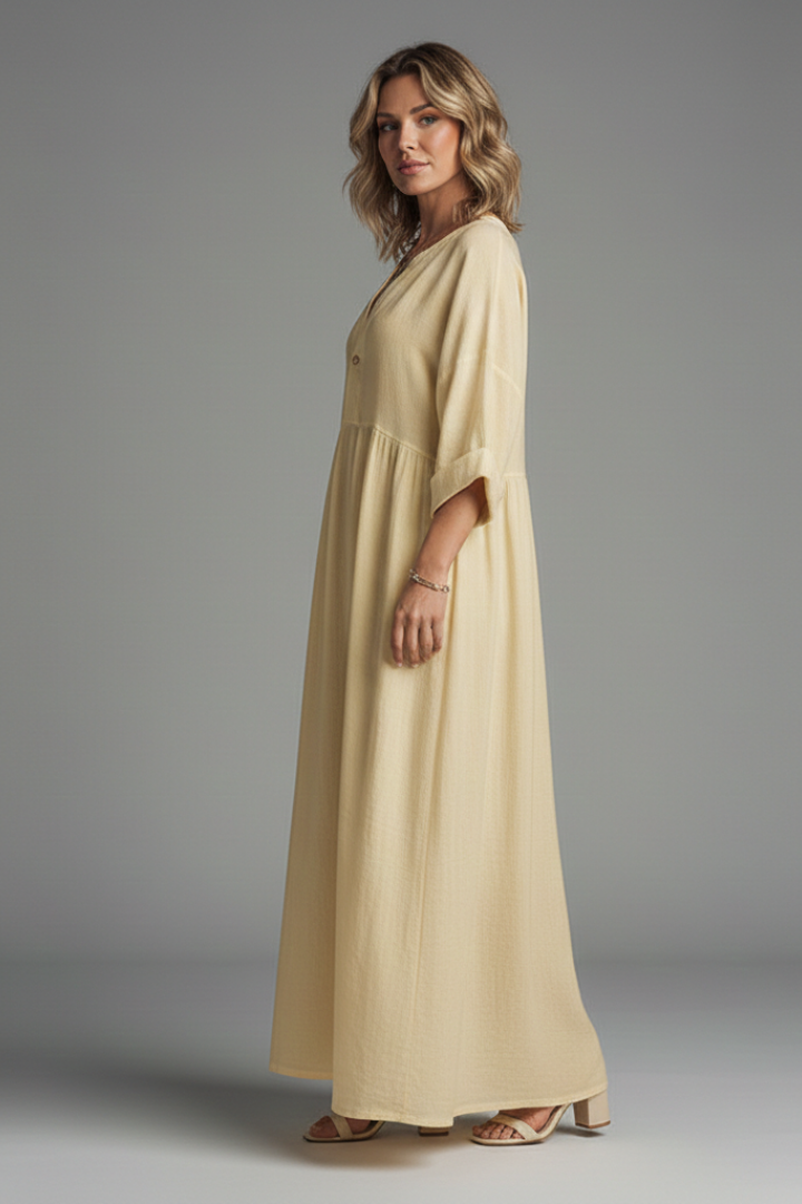 Women’s Maxi Dress with V Neckline and Long Sleeves