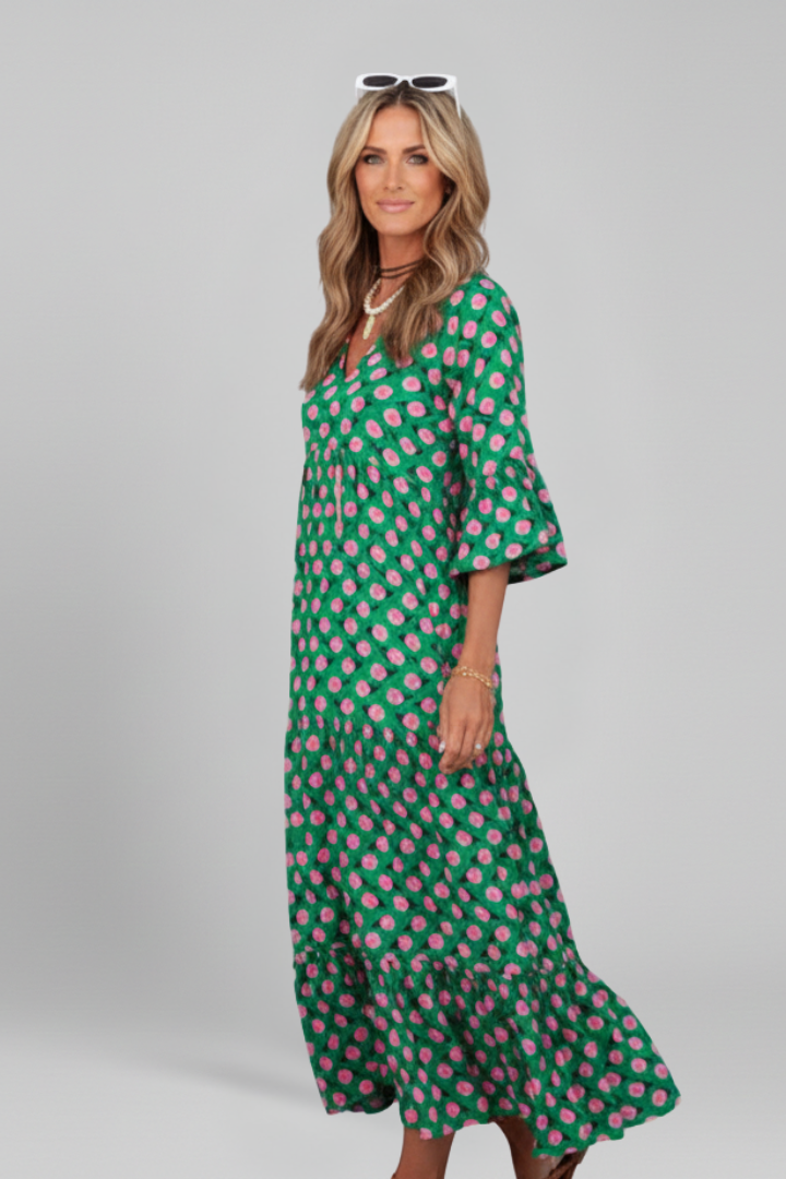 Women’s Maxi Dress with Wrap Front and Long Sleeves