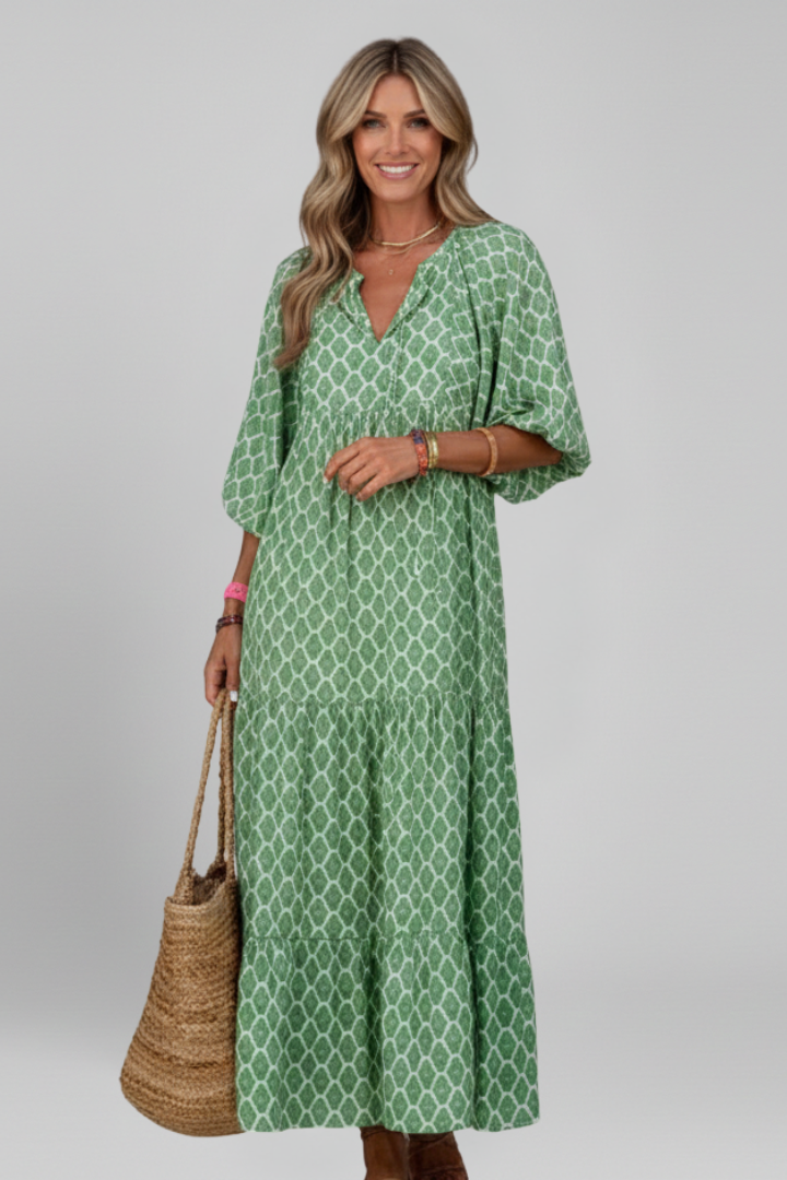 Women’s Maxi Dress with Wrap Front and Long Sleeves