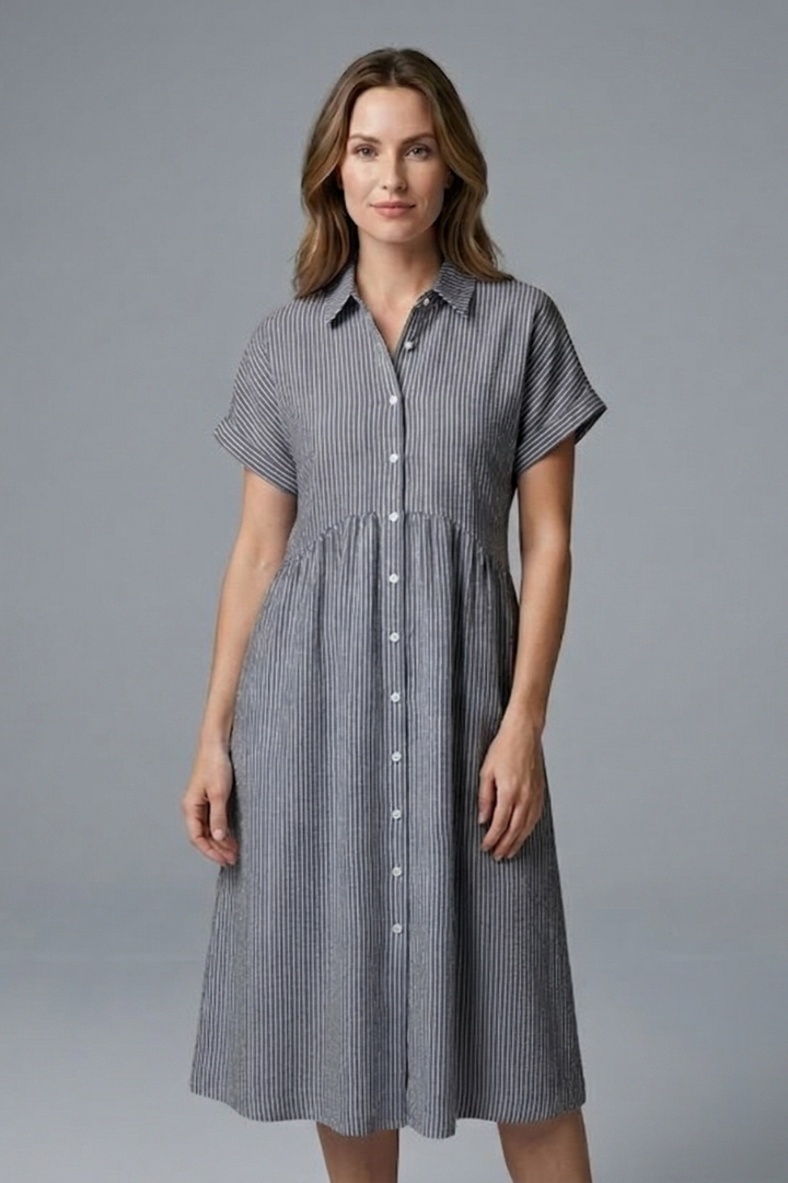 Women’s Midi Dress with Collar and Button Front
