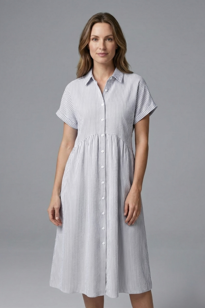 Women’s Midi Dress with Collar and Button Front