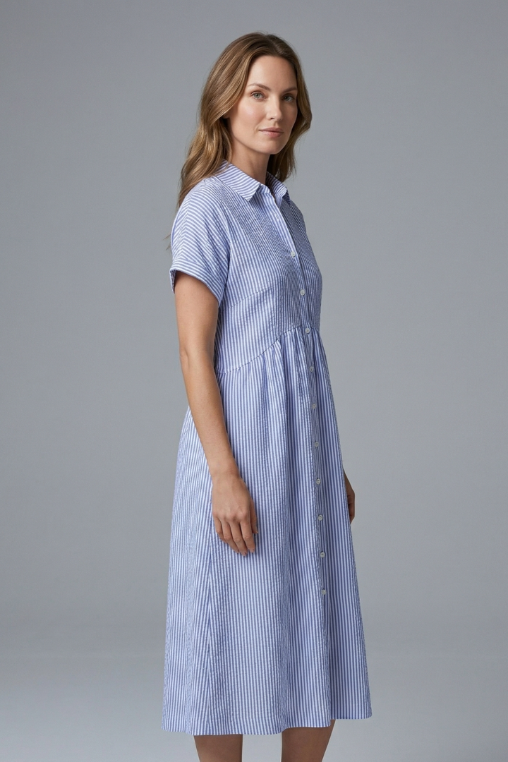 Women’s Midi Dress with Collar and Button Front