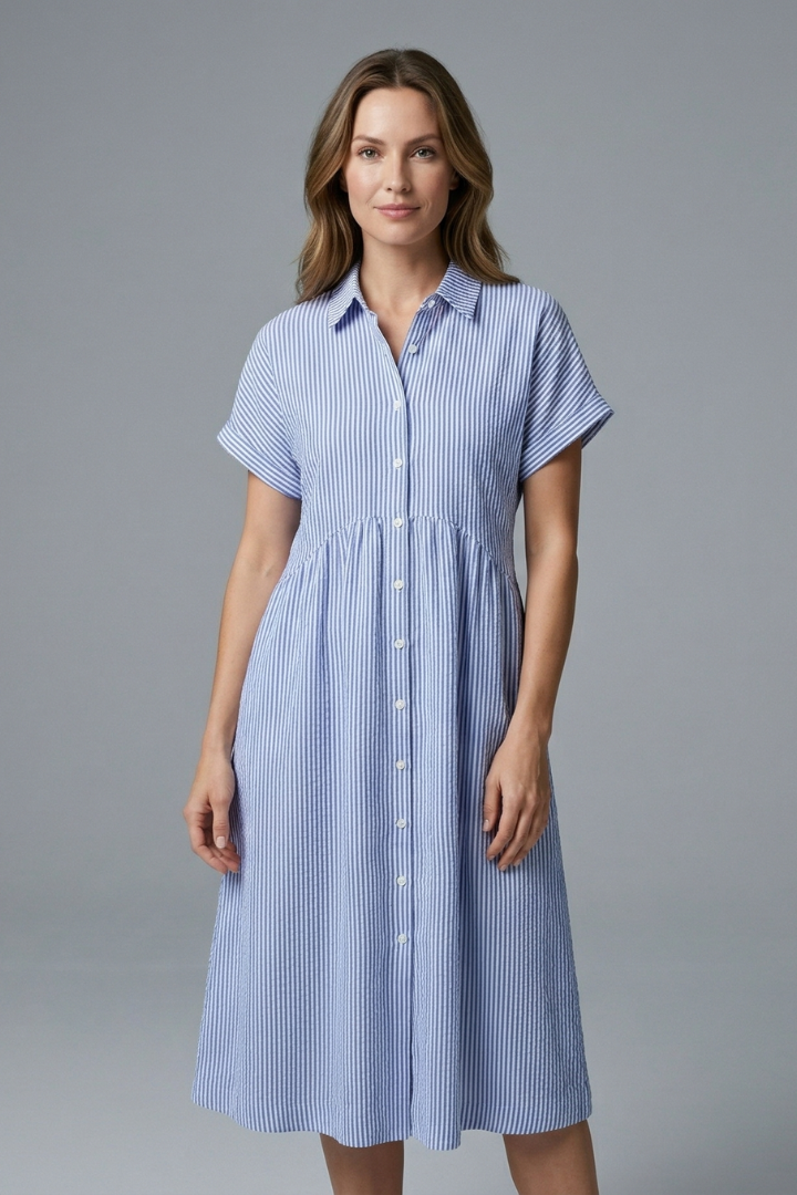 Women’s Midi Dress with Collar and Button Front