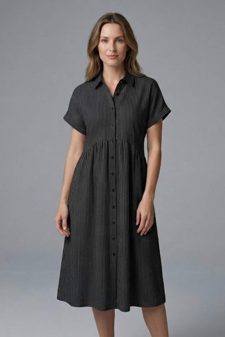 Women’s Midi Dress with Collar and Button Front