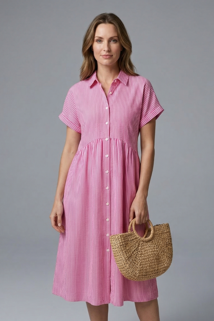 Women’s Midi Dress with Collar and Button Front