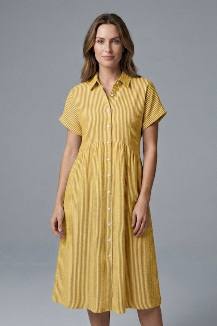 Women’s Midi Dress with Collar and Button Front